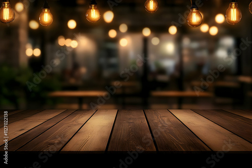 Wooden Table Background, Warm Lighting