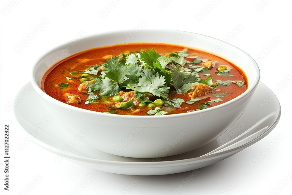 Spicy Indian vindaloo curry with tender meat and rich sauce, garnished with cilantro. Spicy Indian vindaloo curry with tender meat and rich sauce, garnished with cilantro.