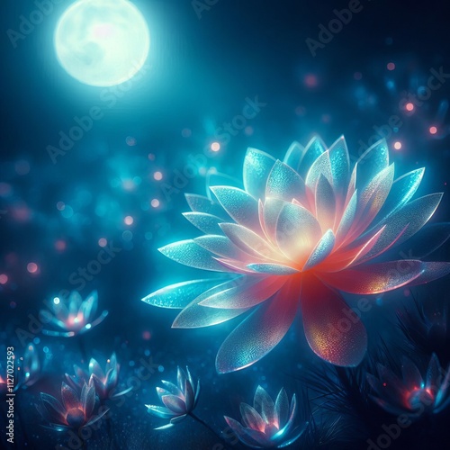 Moonlit Bloom A single flower bathed in moonlight its petals glo