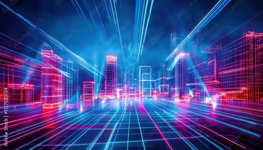 Futuristic Cityscape Neon Lines Digital Architecture Smart City Technology Futuristic Cityscape Neon Lines Digital Architecture Smart City Technology