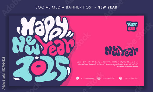 Banner template design with typography design of happy new year 2025 in cartoon 3d design