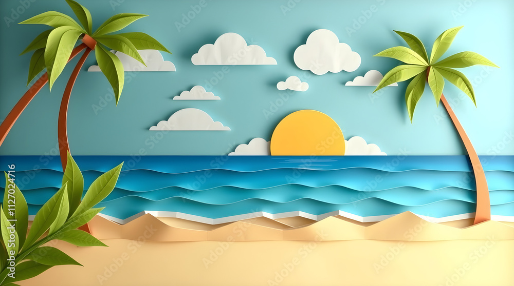 Obraz premium Paper-Cut Tropical Paradise
