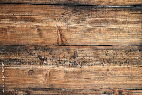 Weathered surface of a wooden wall made of planks as a background. photo