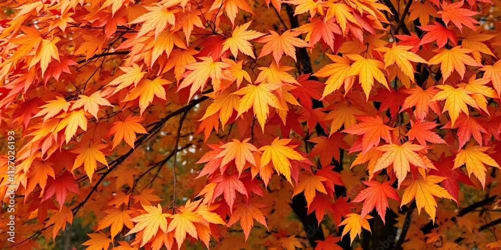Vibrant beech leaves in various shades of orange, yellow, and red during autumn, seasonal, foliage Vibrant beech leaves in various shades of orange, yellow, and red during autumn, seasonal, foliage
