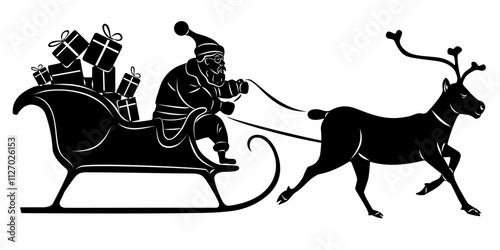 illustration of Santa sleigh and reindeer , vector drawing