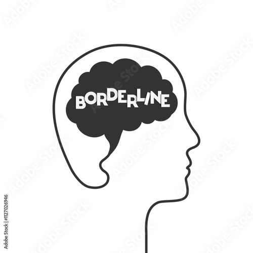 Borderline personality disorder with brain and head silhouette. Mental illness and dark state of mind shaping the face outline of a person concept.