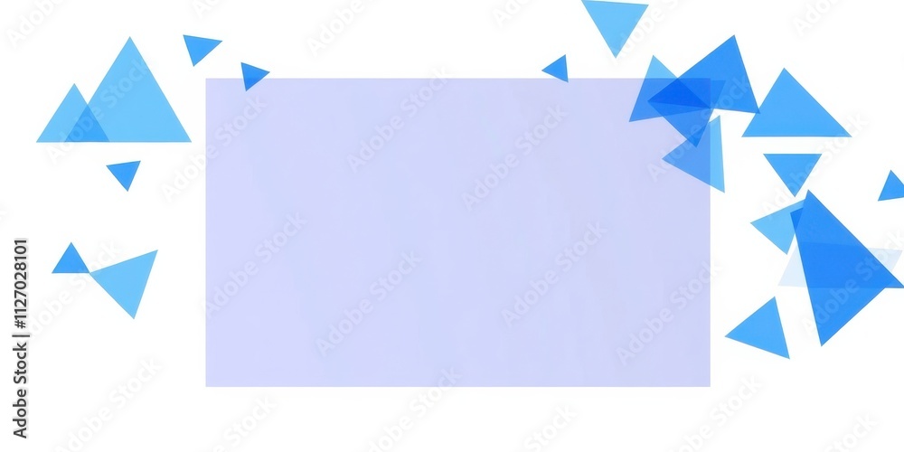 Abstract Light Blue Triangles Scattered Around a Pale Rectangle on White Background Abstract Light Blue Triangles Scattered Around a Pale Rectangle on White Background