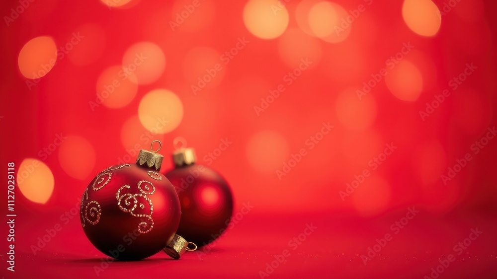 Red Ornaments with Festive Background and Sparkling Lights Red Ornaments with Festive Background and Sparkling Lights