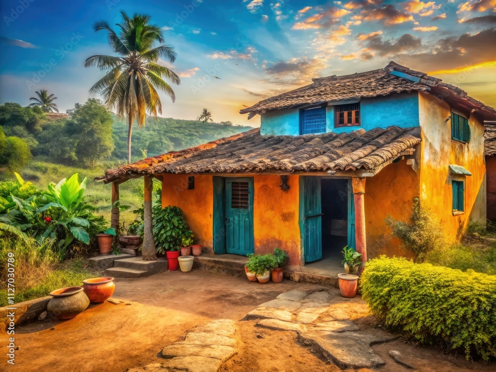 Indian Village House, Rustic Old Style Living Area - Picturesque Landscape Photography Indian Village House, Rustic Old Style Living Area - Picturesque Landscape Photography