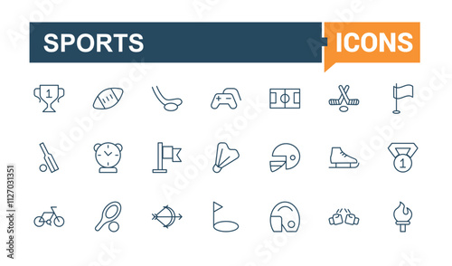 Team Sports line icons set. Includes thin line timer, line, shoes, soccer ball, medical, medal, play and more. Outline symbol collection. Editable vector illustration.