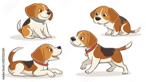 Set of adorable beagle puppies in various poses, showcasing playful and charming expressions