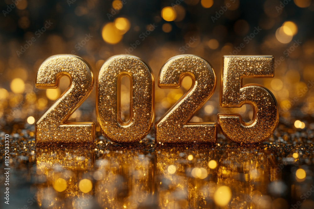 Gold number 2025 is surrounded by sparks. Concept of excitement and celebration Happy New year Gold number 2025 is surrounded by sparks. Concept of excitement and celebration Happy New year