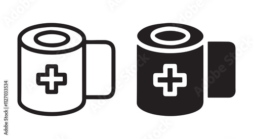 Bandage outline and black filled icon set. Vector illustration.