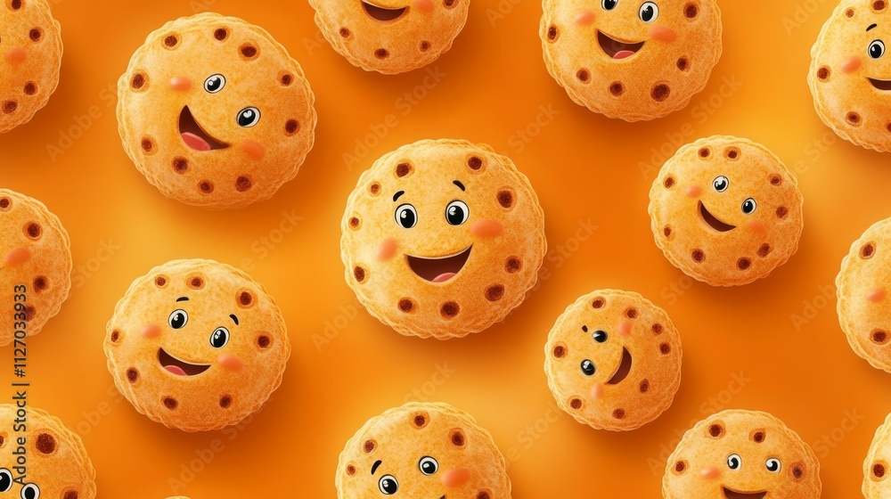 Obraz premium Bright orange background with cheerful yellow smiley faces for positive vibes vibrant