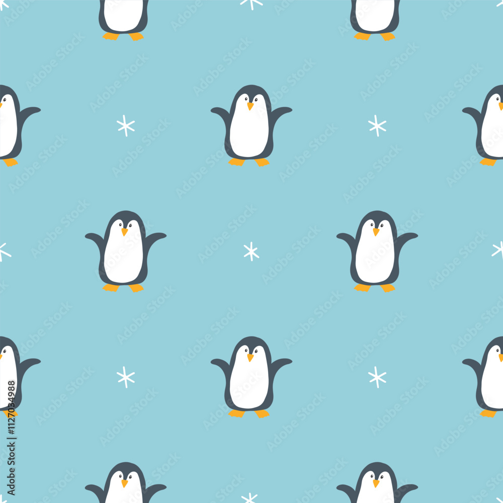 Fototapeta premium Cute Cartoon penguin seamless pattern background. Vector Illustration.