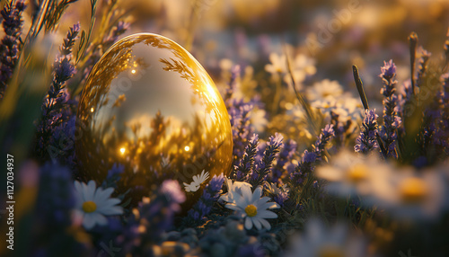 A glowing golden easter egg