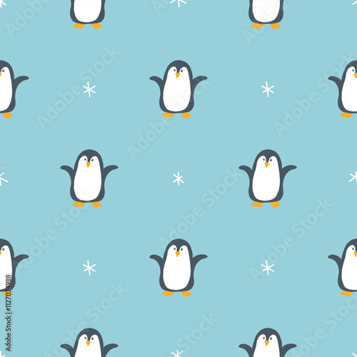 Cute Cartoon penguin seamless pattern background. Vector Illustration.