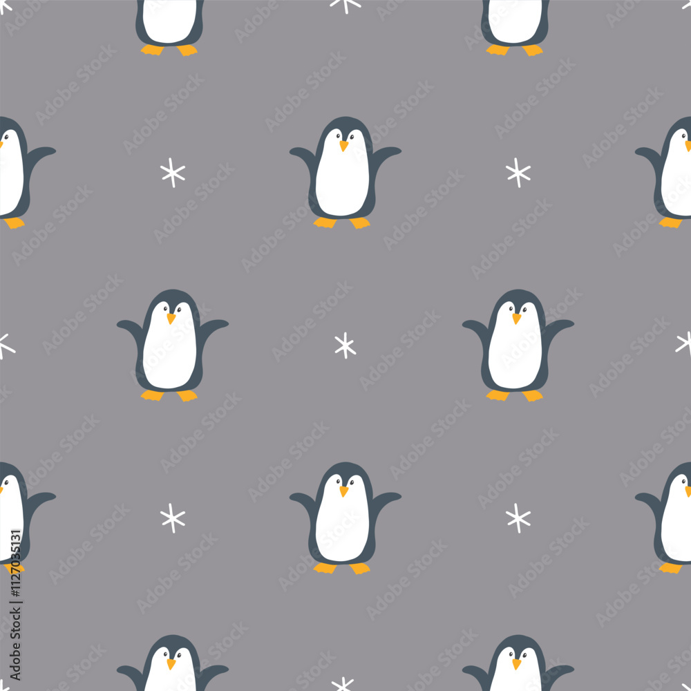 Fototapeta premium Cute Cartoon penguin seamless pattern background. Vector Illustration.