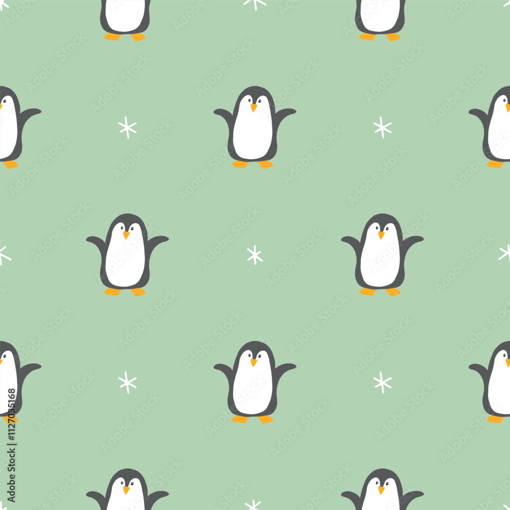 Obraz premium Cute Cartoon penguin seamless pattern background. Vector Illustration.