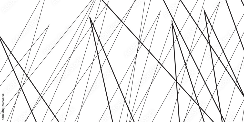 Abstract black and white liens with many squares and triangles shape on white background. Abstract black diagonal lines and luxury elegant pattern background.abstract simple chaotic thin line pattern.
