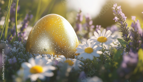 Golden easter egg with sunflower