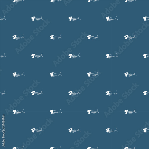 Cute Fish bones Seamless pattern. Cartoon Fish skeleton, background. Vector Illustration.