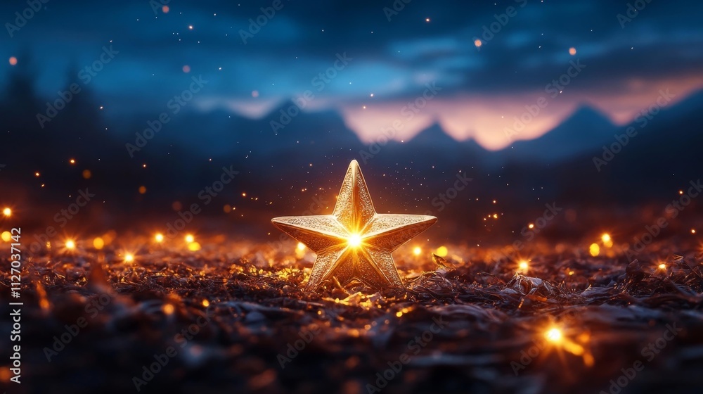 Golden Star in a Mystical Night. Generative AI Golden Star in a Mystical Night. Generative AI