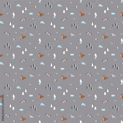 Polar animals seamless pattern. Cute Cartoon arctic animals background. Vector Illustration.