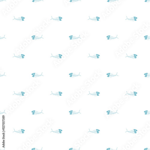 Cute Fish bones Seamless pattern. Cartoon Fish skeleton, background. Vector Illustration.