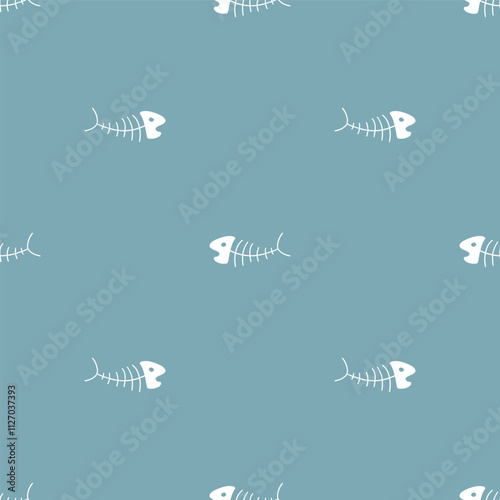 Cute Fish bones Seamless pattern. Cartoon Fish skeleton, background. Vector Illustration.