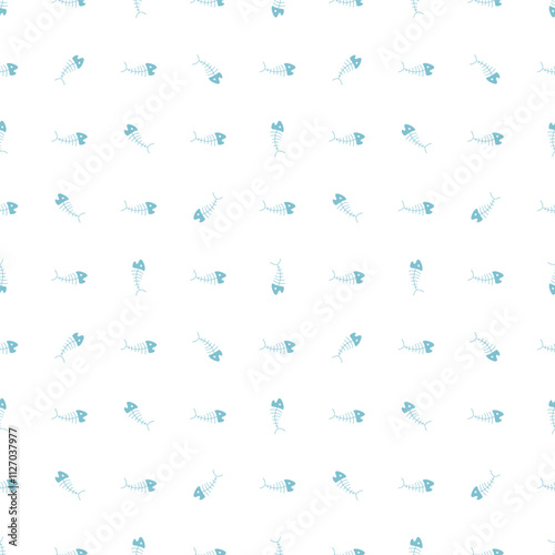Cute Fish bones Seamless pattern. Cartoon Fish skeleton, background. Vector Illustration.