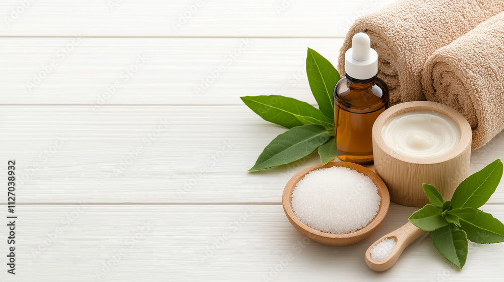 Organic salt and oil with lotion and cream for spa concept. Organic salt and oil with lotion and cream for spa concept.