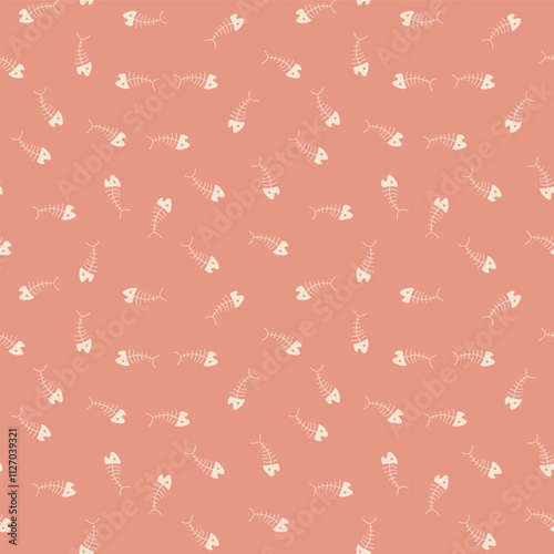 Cute Fish bones Seamless pattern. Cartoon Fish skeleton, background. Vector Illustration.