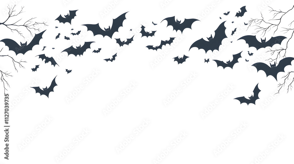 Obraz premium Flying black bats flat style illustration isolated on white background