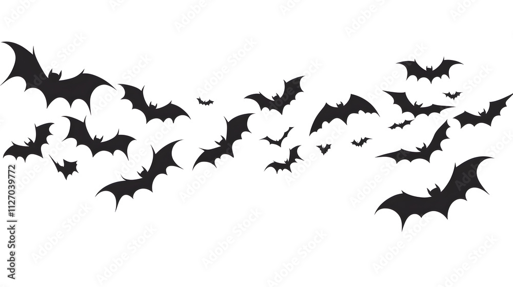 Fototapeta premium Flying black bats flat style illustration isolated on white background