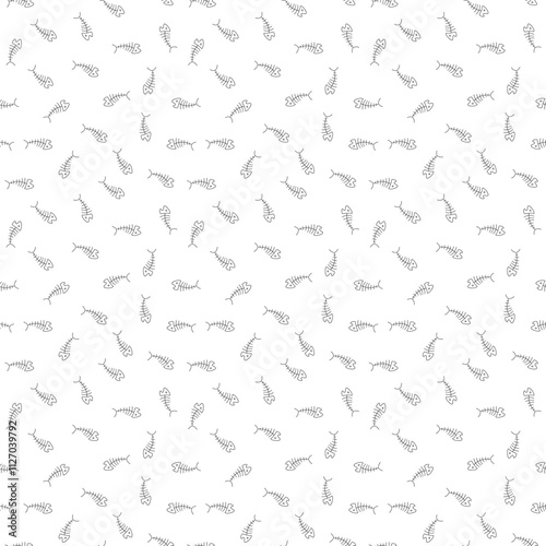 Cute Fish bones Seamless pattern. Cartoon Fish skeleton, background. Vector Illustration.