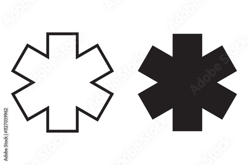 Medical Cross outline and black filled icon set. Vector illustration.