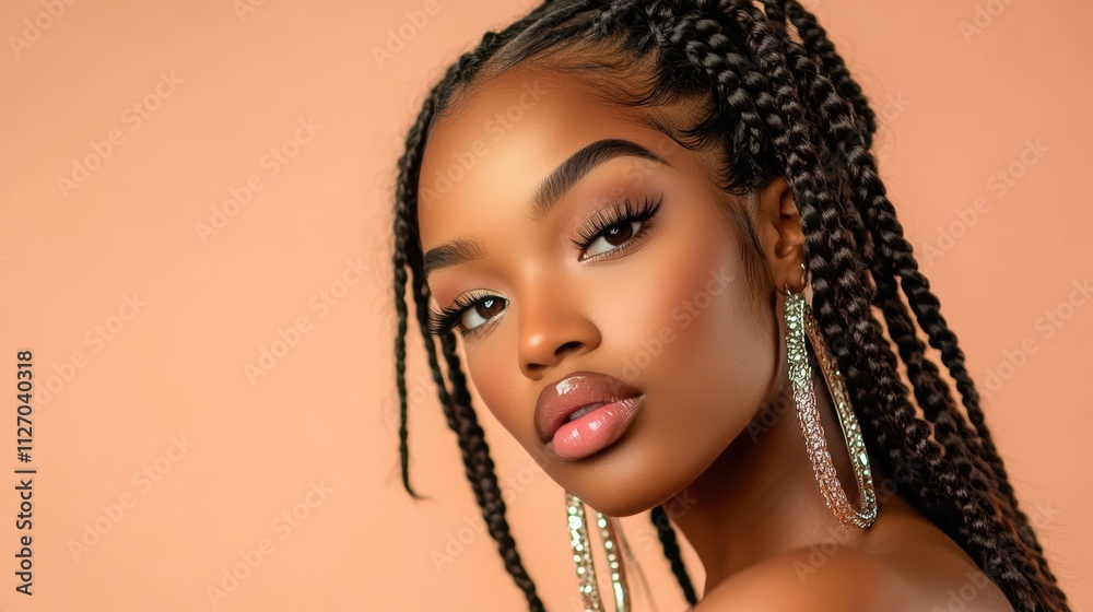 On a pink backdrop, Black women with elegant braids and glowing skin shine, making this image perfect for luxury skincare promotions. On a pink backdrop, Black women with elegant braids and glowing skin shine, making this image perfect for luxury skincare promotions.