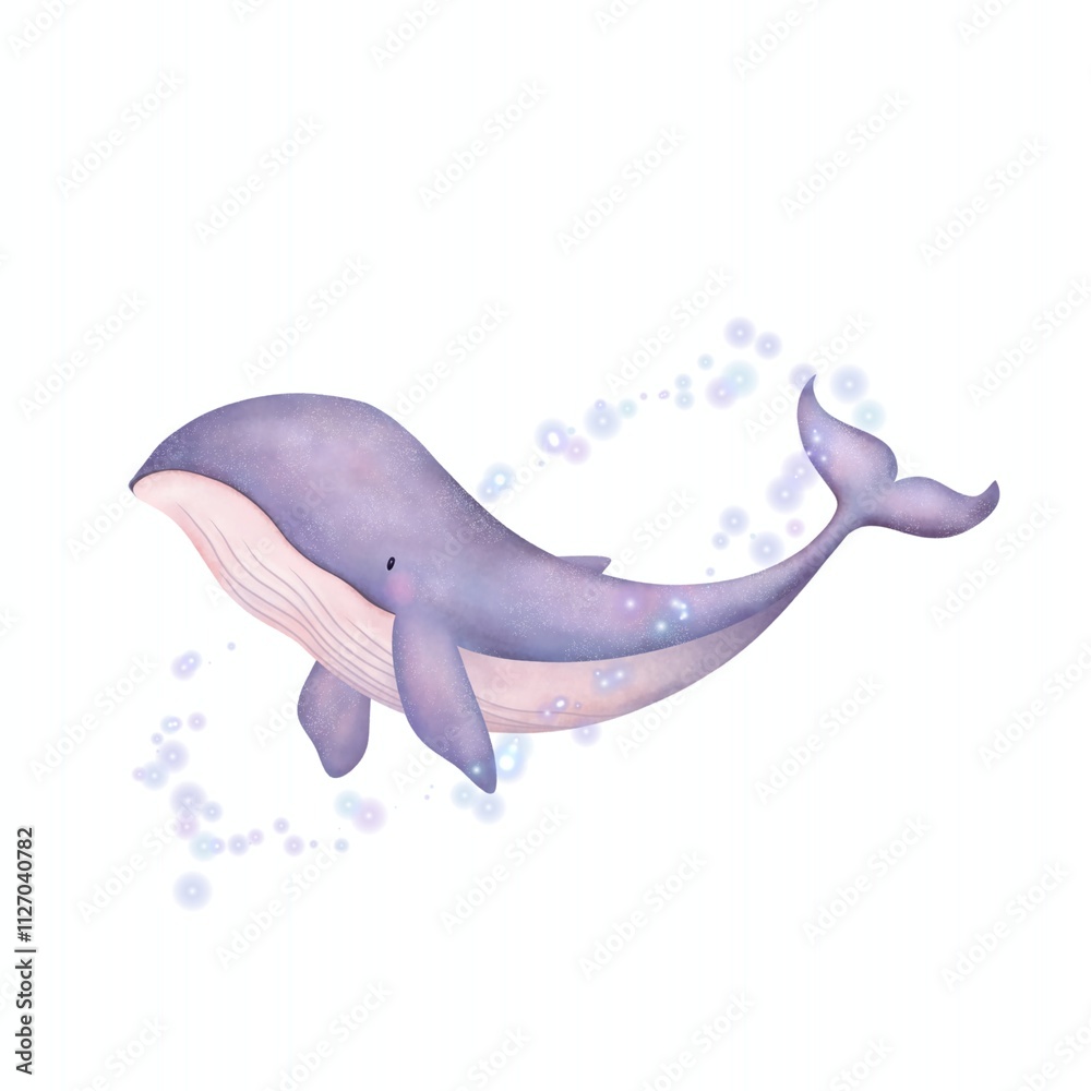 Obraz premium The blue whale magical concept illustration isolated in white background