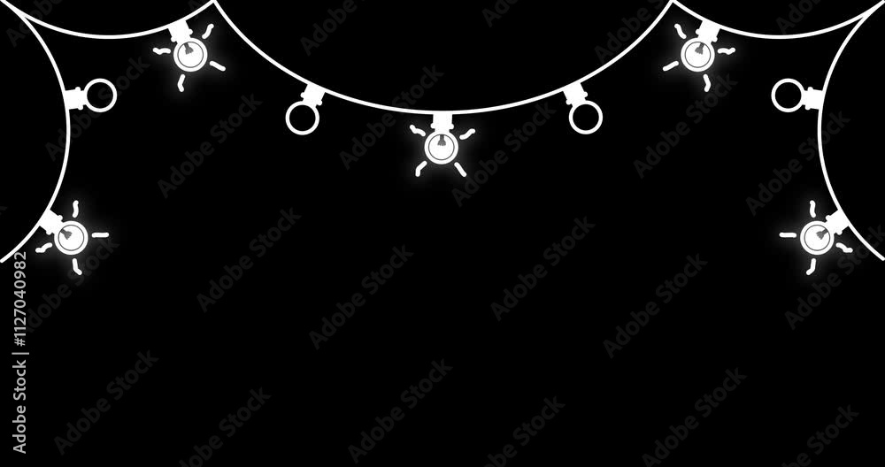 White garland blinking animation. Transparent background. Alpha channel.