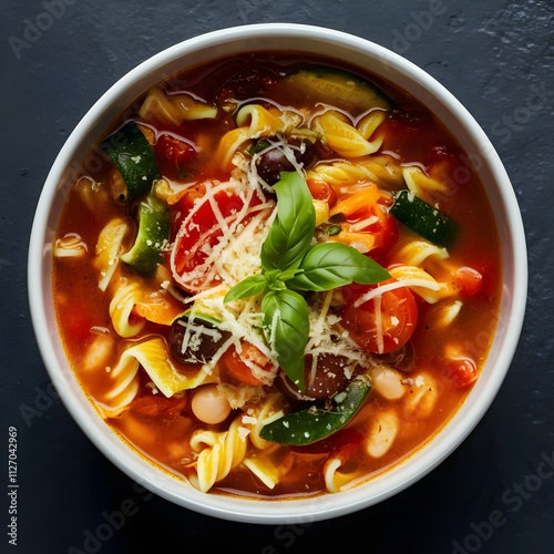 omemade Minestrone Soup with Beans, Vegetables, and Pasta photo