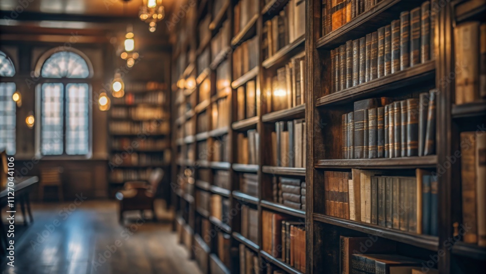 Old classic Library with many shelves and retro books Old classic Library with many shelves and retro books