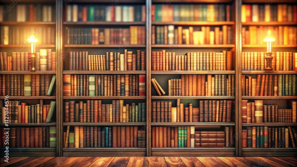 Old classic Library with many shelves and retro books Old classic Library with many shelves and retro books