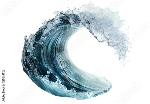 Water wave isolated on a white background, water splash in the air, clean and minimalistic with copy space for text.