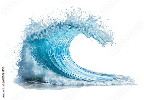 Water wave isolated on a white background, water splash in the air, clean and minimalistic with copy space for text.
