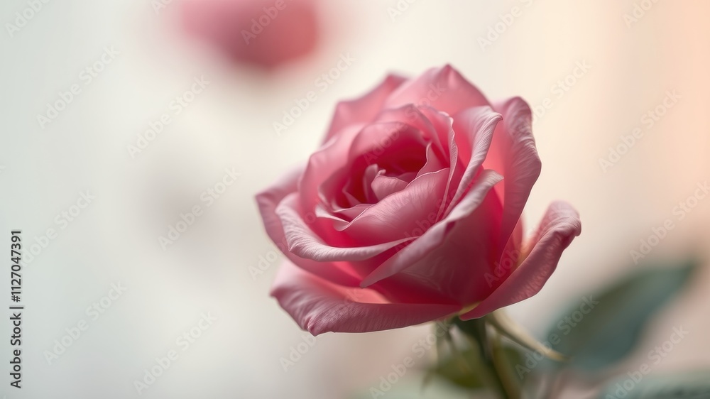 Fototapeta premium A Delicate Pink Rose in Soft Focus, a Symbol of Love and Beauty