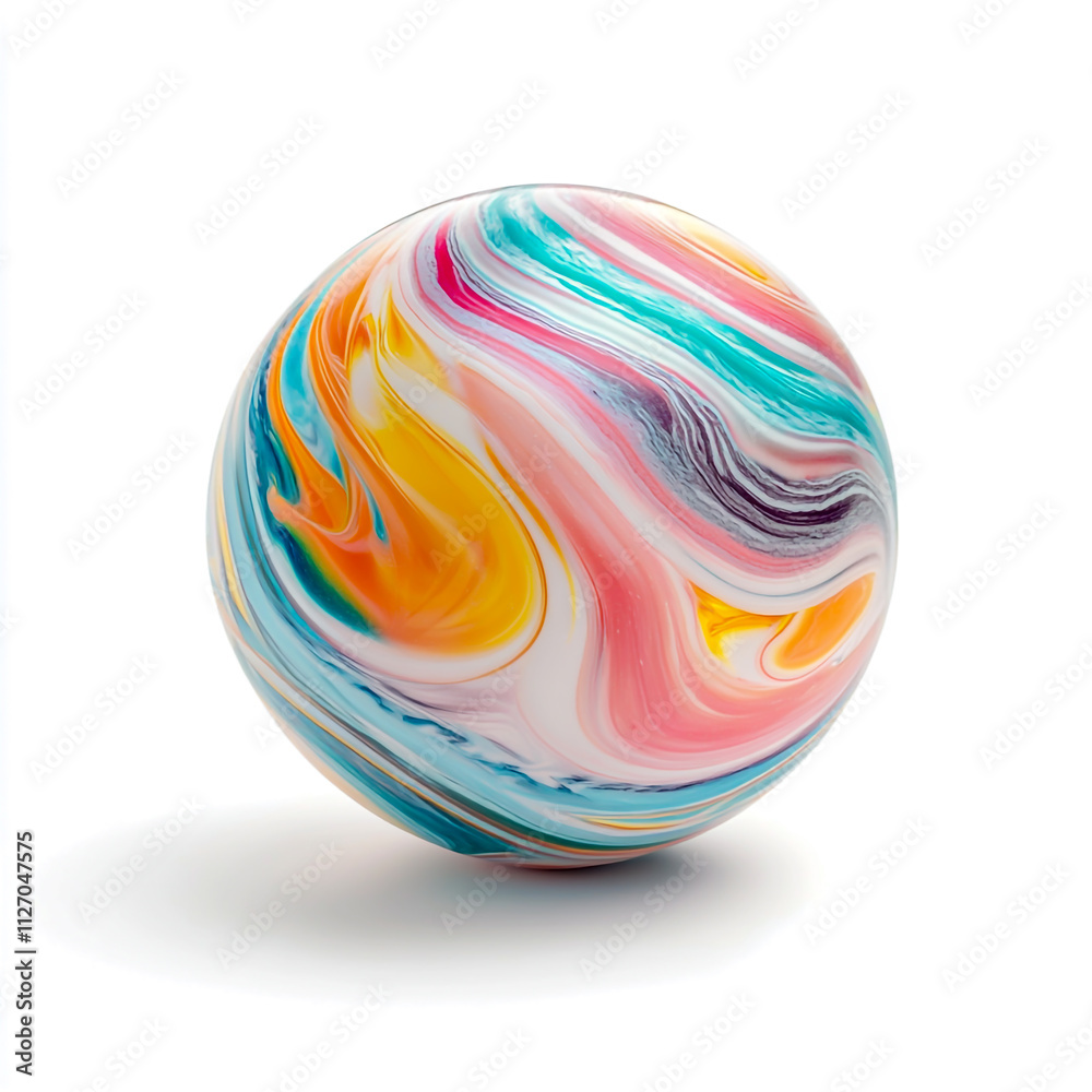 Obraz premium Colorful Swirled Marble Ball Isolated on white background.