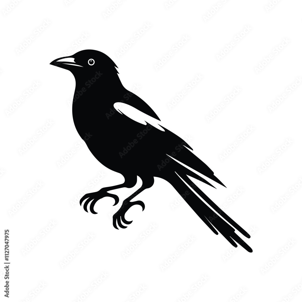 Obraz premium magpie bird. vector illustration .flat style, profile side.