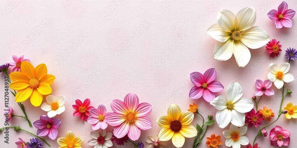 beautiful spring flowers in bloom on a delicate paper background, arrangement, pastel beautiful spring flowers in bloom on a delicate paper background, arrangement, pastel