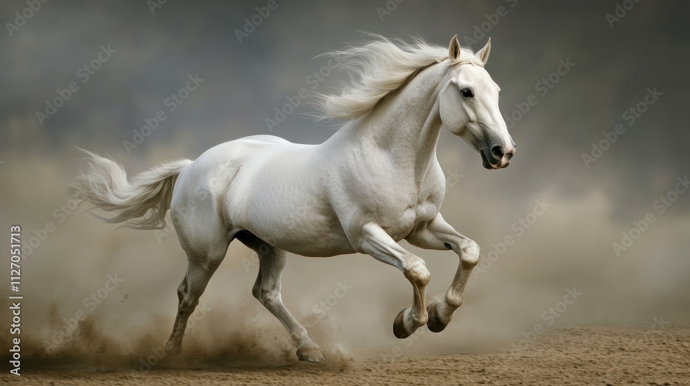 Obraz premium Majestic White Horse Galloping Across the Field